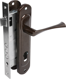 Замок врезной с дверными ручками на планке Зенит ЗВ4-85/07 медь