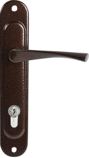 Замок врезной с дверными ручками на планке Зенит ЗВ4-85/07 медь