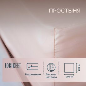 Простыня на резинке 200х200х30 см сатин пудровая Lorikeet Solo