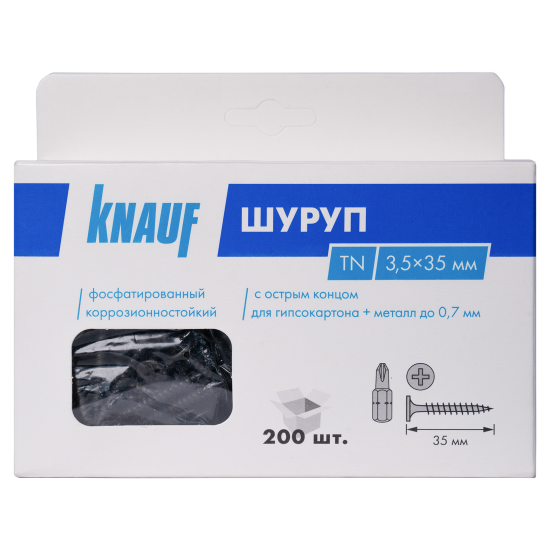 Саморезы по металлу и гипсокартону Knauf потайные острые фосфатированные 3.5x35 200 шт.