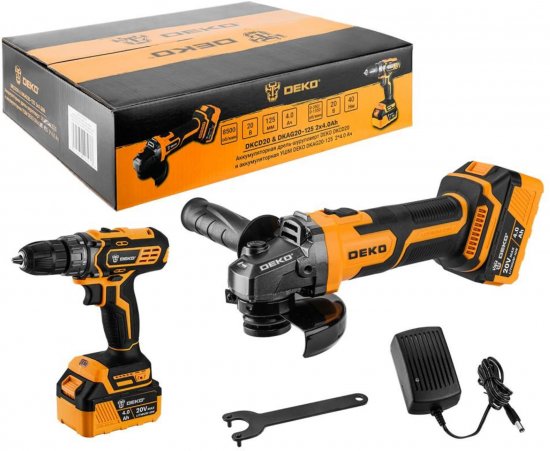 Набор аккумуляторного инструмента Deko дрель DKCD20 УШМ DKAG20125