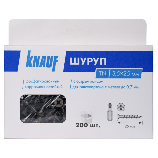 Саморезы по металлу и гипсокартону Knauf потайные острые фосфатированные 3.5x25 200 шт.