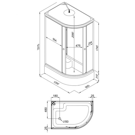 Душевая кабина Triton Коралл 120х80х231,5 см стекло тонированное 4 мм со средним поддоном асимметрия левая
