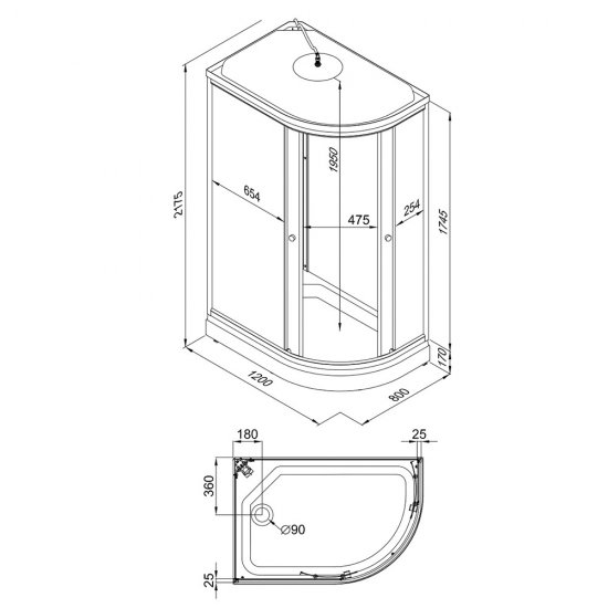 Душевая кабина Triton Коралл 120х80х217,5 см стекло тонированное 4 мм с низким поддоном асимметрия левая