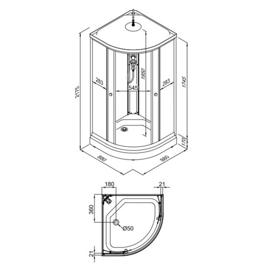 Душевая кабина Triton Нова 88х88х217,5 см стекло прозрачное 4 мм с низким поддоном полукруг