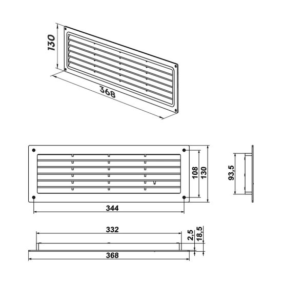 Решетка вентиляционная пластиковая дверная НашВент 370х130 мм белая (2 шт.)