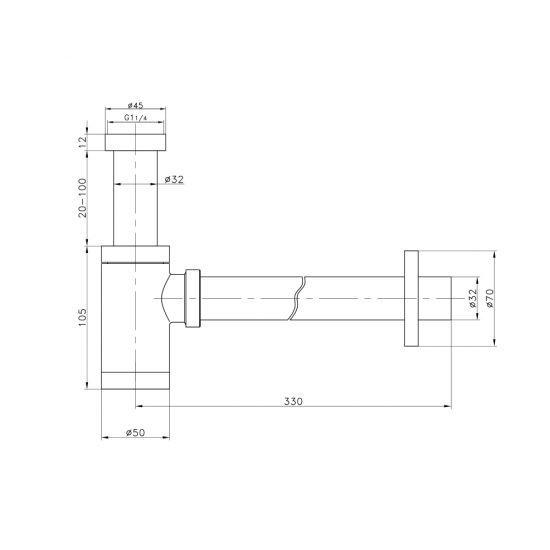 Сифон для раковины Tokito 1 1/4х50 мм без выпуска с соединением 32 мм черный (TOK-SHI-L32BL)