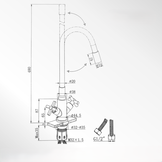 Смеситель для кухни Esko Capela CP519GR общая высота 40 см цвет серый