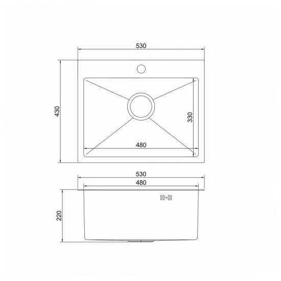 Мойка для кухни Mixline Pro 53х43х22 см врезная с сифоном сталь нано соты сатин (552934)