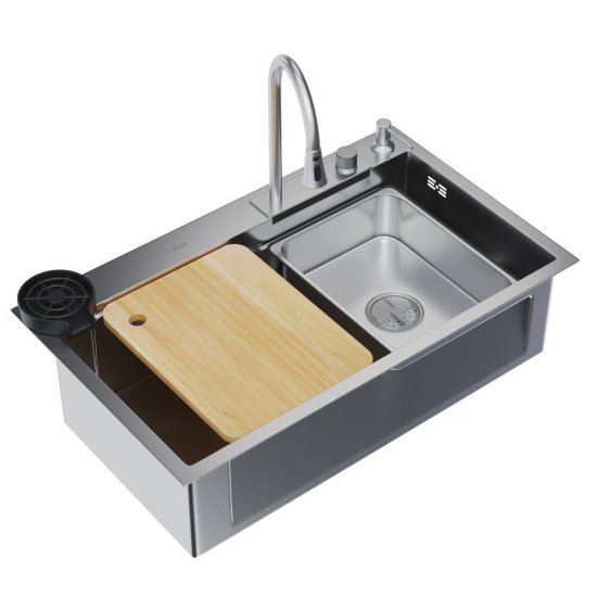 Мойка для кухни Mixline Pro 75х46х22 см врезная многофункциональная сталь сатин (552103)