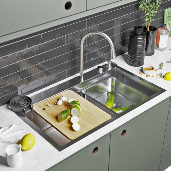 Мойка для кухни Mixline Pro 75х46х22 см врезная многофункциональная сталь сатин (552103)