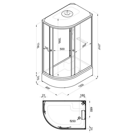 Душевая кабина Triton Коралл 120х80х231,5 см стекло тонированное 4 мм со средним поддоном асимметрия правая