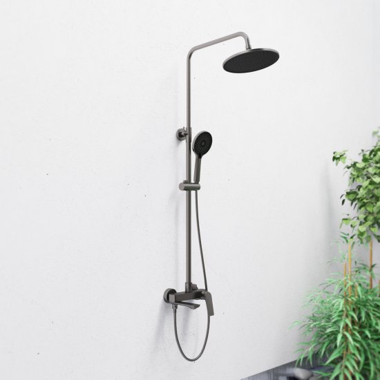 Душевая система Tokito Mitsuishi с верхним душем с лейкой со смесителем графит (TOK-RAI-1017GM)