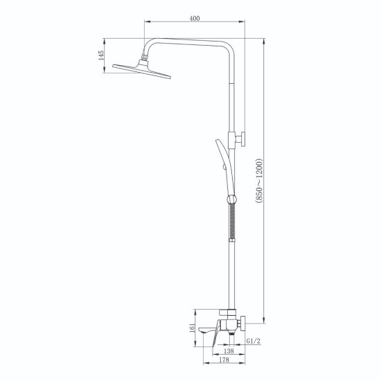 Душевая система Tokito Mitsuishi с верхним душем с лейкой со смесителем графит (TOK-RAI-1017GM)