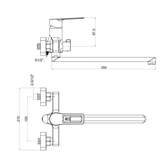 Смеситель для ванны Tokito Kobe графит однорычажный с длинным изливом с лейкой (TOK-KOB-1015)