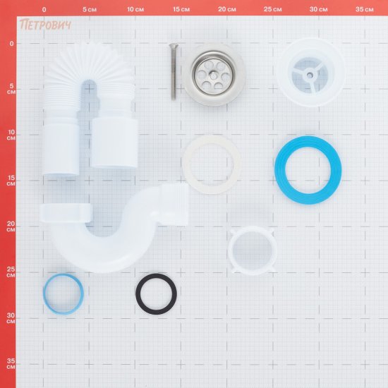 Сифон для душевого поддона АНИ пласт 1 1/2х40 мм проточный слив d50 мм с выпуском d70 мм с соединением 40/50 мм (E115)