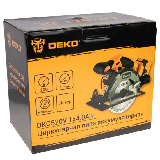 Пила циркулярная аккумуляторная Deko DKCS20V 084-1039, 20 В Li-Ion 4 Ач