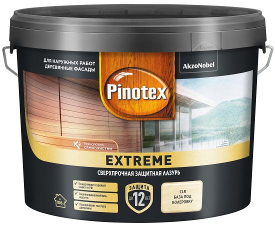 Лазурь для дерева Pinotex Extreme полуматовая прозрачная 9 л
