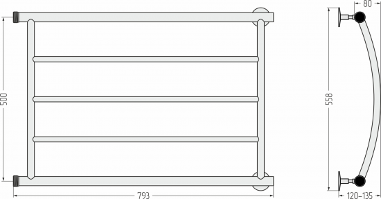 Полотенцесушитель водяной лесенка Сунержа Акватика-П 50x80 см боковая подводка 1