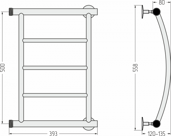 Полотенцесушитель водяной лесенка Сунержа Акватика-П 50x40 см боковая подводка 1