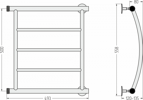 Полотенцесушитель водяной лесенка Сунержа Акватика-П 50x50 см боковая подводка 1