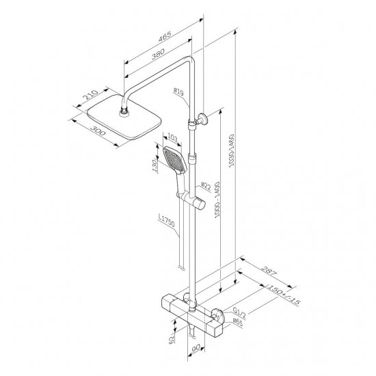 Душевая система AM.PM Flash F079SQ400 с термостатом 3 режима цвет хром