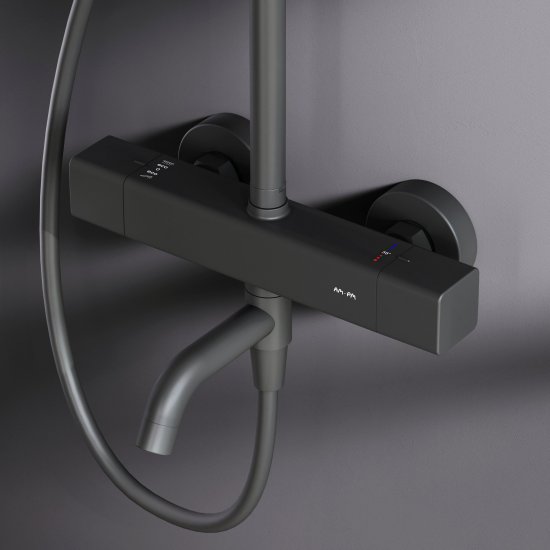 Душевая система AM.PM Flash F079SQ522 с термостатом 3 режима цвет черный матовый