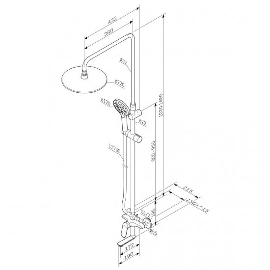 Душевая система AM.PM Moxie F079M922 со смесителем 3 режима цвет черный матовый