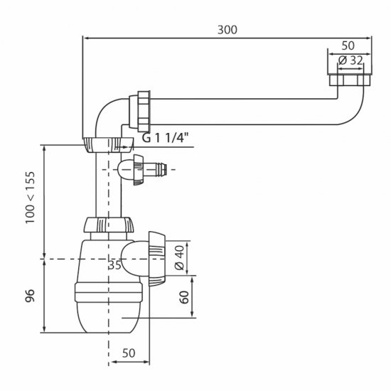 Сифон для раковины Wirquin 1 1/4х32 мм со смещением с соединением 40 мм без выпуска (30987130)