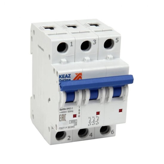 Модульный выключатель автоматический КЭАЗ 3п C 80А 20кА OptiDin BM125-3C80-8ln-УХЛ3