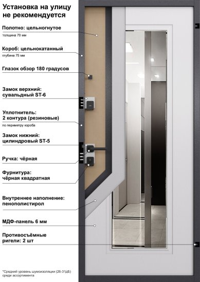 Дверь входная металлическая Гибсон 86x205 см левая скай беленый с зеркалом