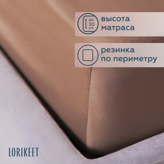 Комплект постельного белья Евро сатин Lorikeet Solo латте с простыней на резинке 180х200х30 см