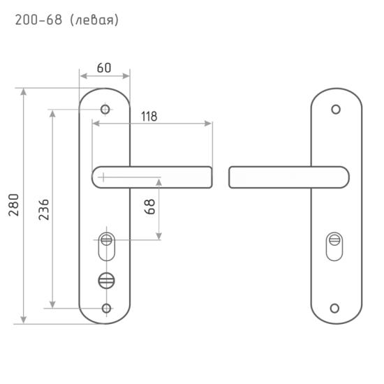 Ручка дверная межкомнатная на планке 200x68 мм левая, матовый хром/черный никель