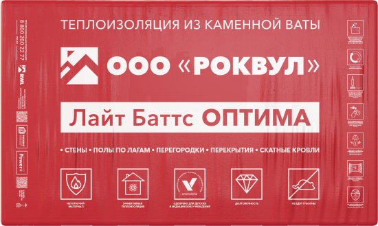 Утеплитель Роквул Лайт Баттс Оптима 50 мм 10 шт 600x1000 мм 6 м²