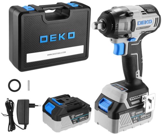Гайковерт аккумуляторный ударный бесщеточный Deko ZKIS20 084-1047, 20 В Li-ion 2x4 Ач, 400 Нм