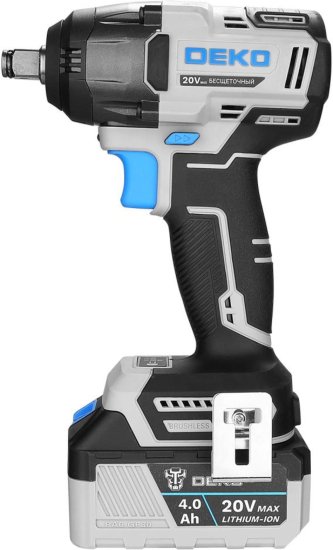 Гайковерт аккумуляторный ударный бесщеточный Deko ZKIS20 084-1047, 20 В Li-ion 2x4 Ач, 400 Нм