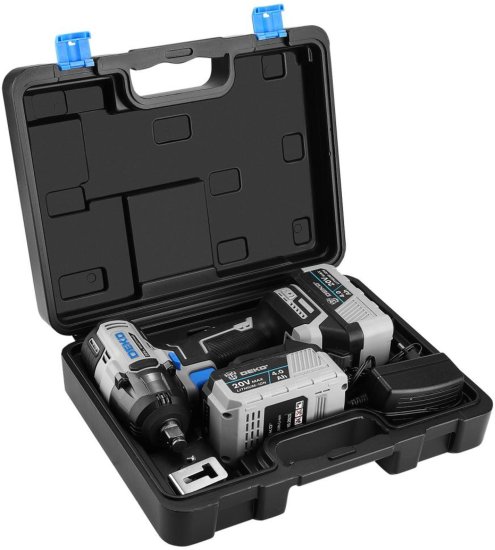 Гайковерт аккумуляторный ударный бесщеточный Deko ZKIS20 084-1047, 20 В Li-ion 2x4 Ач, 400 Нм