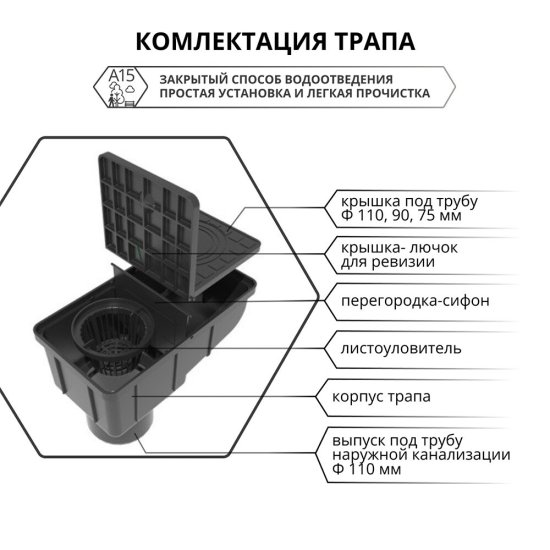 Трап вертикальный DN110 для пешеходных зон пластиковый 300х166х200 мм Gidrolica (28136)