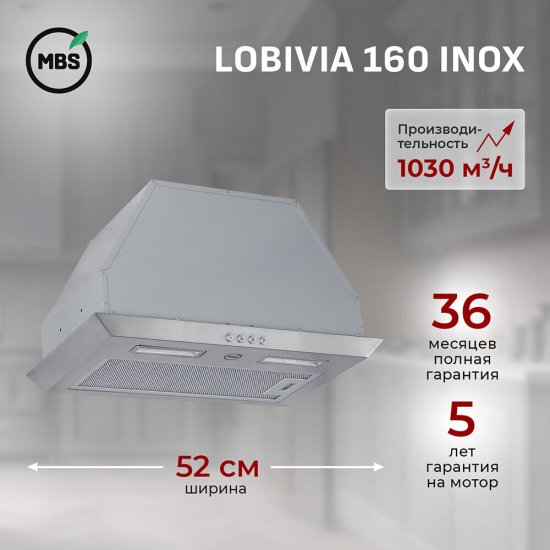 Кухонная вытяжка встраиваемая MBS Lobivia 160 52 см нержавеющая сталь