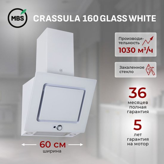 Кухонная вытяжка наклонная MBS Crassula 160 Glass 60 см белая