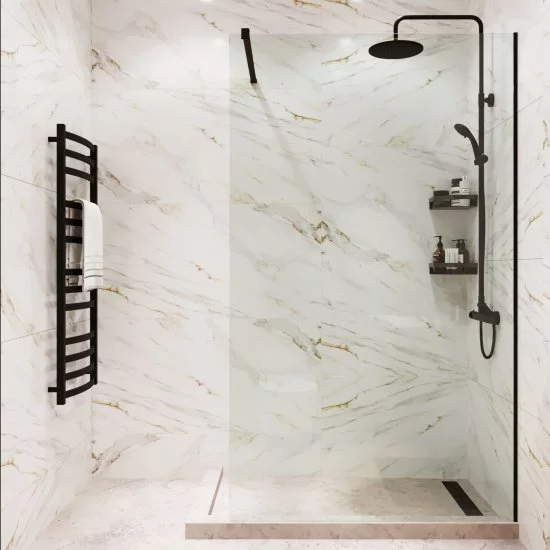 Душевая перегородка Mebelvann 100x200 см черный профиль прозрачное стекло