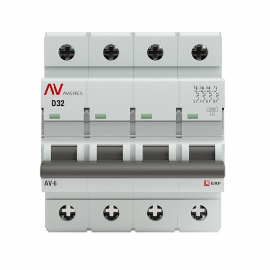 Автоматический выключатель модульный EKF Averes AV-6 4Р 32А тип D 6 кА 400 В (mcb6-4-32D-av)
