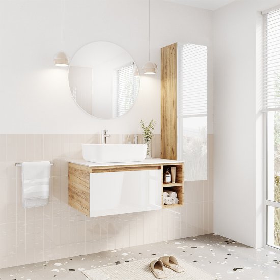 Пенал Ulitka Colombina 32 см подвесной белый/дуб золотой