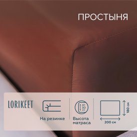 Простыня на резинке 180х200х30 см сатин шоколад Lorikeet Solo