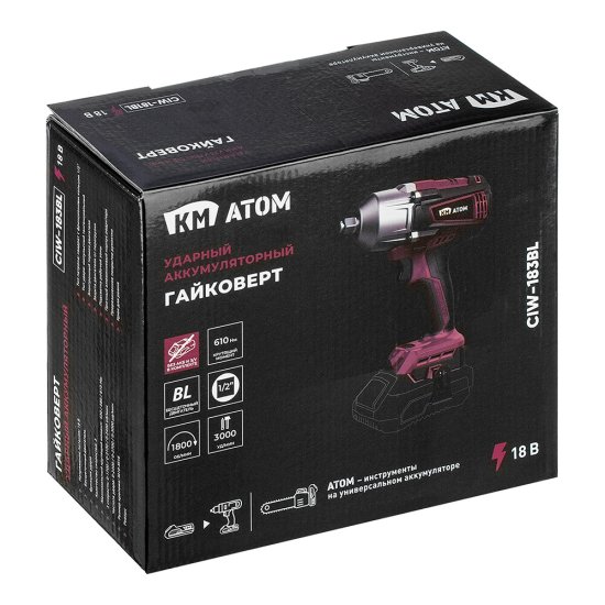 Гайковерт ударный аккумуляторный КМ АТОМ 18 В без АКБ и ЗУ (СIW-183BL)