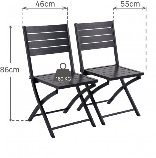 Набор из 2-х стульев складных Naterial Xara 55x86x46 см алюминий цвет темно-серый