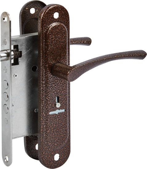 Замок врезной с дверными ручками на планке Зенит ЗВ9.009/17 медь