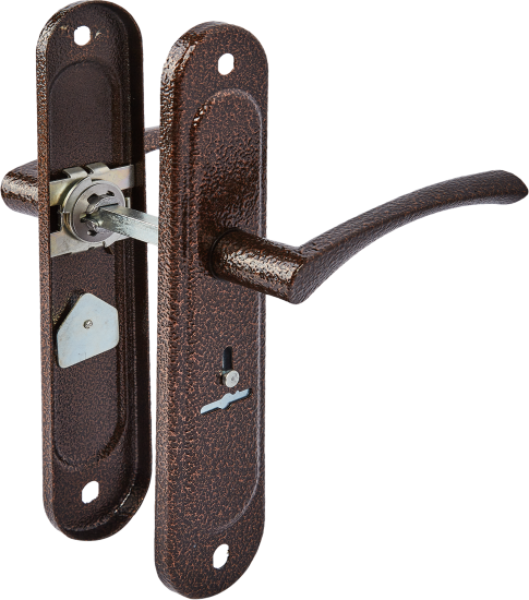 Замок врезной с дверными ручками на планке Зенит ЗВ9.009/17 медь