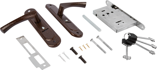 Замок врезной с дверными ручками на планке Зенит ЗВ9.009/17 медь