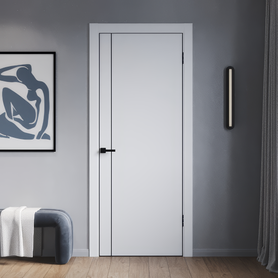 Дверь межкомнатная глухая с замком и петлями в комплекте Борно 56 60x200 см ПЭТ цвет белый